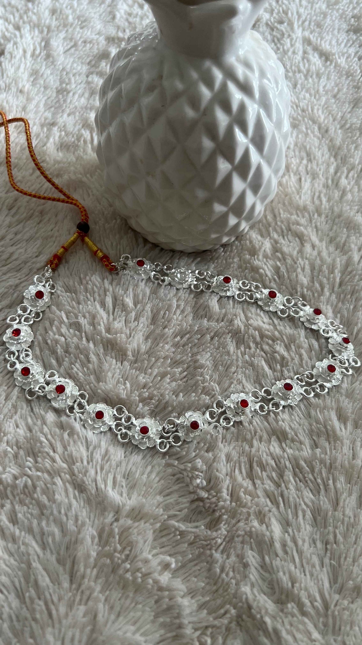 Diadème de tête Floral Argenté & Rubis — Tour Complet
